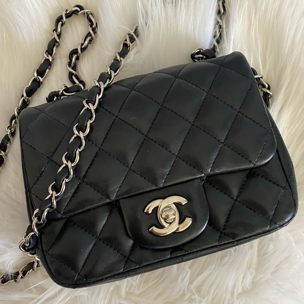 CHANEL Mini Square Lambskin Leather Sikver hardware Classic & Timeless